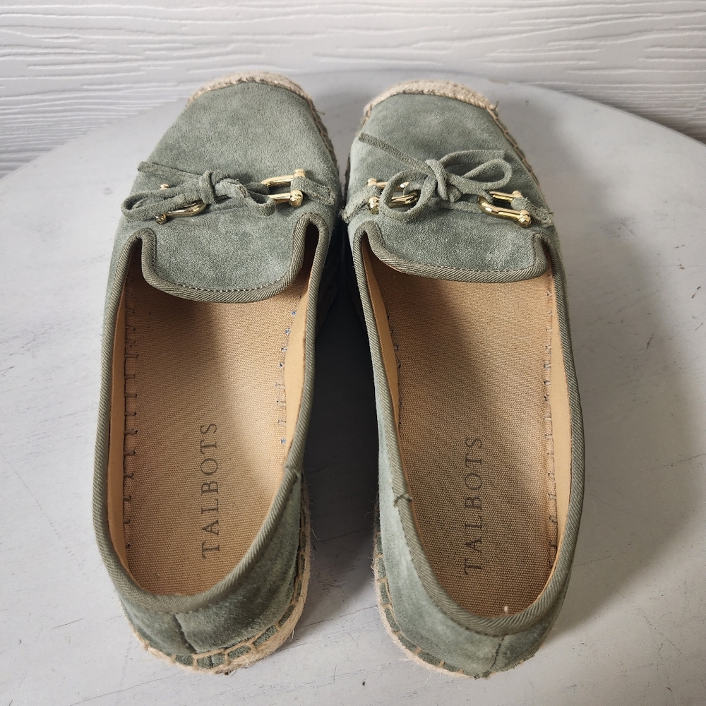 Talbots Quinn Horsebit Bow Suede Platform Espadrilles Slip On Shoes Sagebrush 7 - Picture 4 of 10